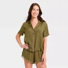 Women Luxury Collection Satin Notch Collar Top and Lace Trim Shorts PajamaOpens in a new window or tab
