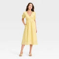 Women Puff Elbow Sleeve Eyelet Midi Empire Waist Dress - A NewOpens in a new window or tab