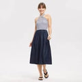 Women Mixed Fabric Tie-Back Midi Dress - Universal Thread Navy Blue StripedOpens in a new window or tab