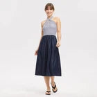 Women Mixed Fabric Tie-Back Midi Dress - Universal Thread Navy Blue StripedOpens in a new window or tab