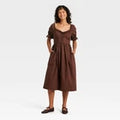 Women Puff Elbow Sleeve Midi A-Line Dress - Universal ThreadOpens in a new window or tab