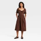 Women Puff Elbow Sleeve Midi A-Line Dress - Universal ThreadOpens in a new window or tab