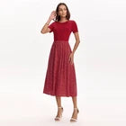 Women Short Sleeve Contrast Midi Dress - A New Day Red PolkaOpens in a new window or tab