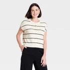 Women Crewneck Cap Sleeve Button-Front Sweater Vest - A New Day Cream/BlackOpens in a new window or tab