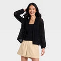 Women Long Sleeve Tape Yarn Open Cardigan - A New Day BlackOpens in a new window or tab