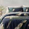 King Heavyweight Linen Blend Duvet Cover and Sham Set Navy Floral Print-Opens in a new window or tab