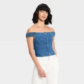 Women Off the Shoulder Denim Top - Universal Thread Dark Wash MOpens in a new window or tab