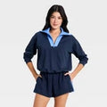 Women Airy Sleek Pique 1/2 Zip Bubble Hem Pullover Sweatshirt - AllOpens in a new window or tab